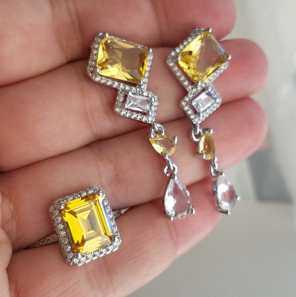 Swarovski Elements 925 Sterling Silver Citrine Yellow Solitaire Ring NEW - Picture 4 of 15